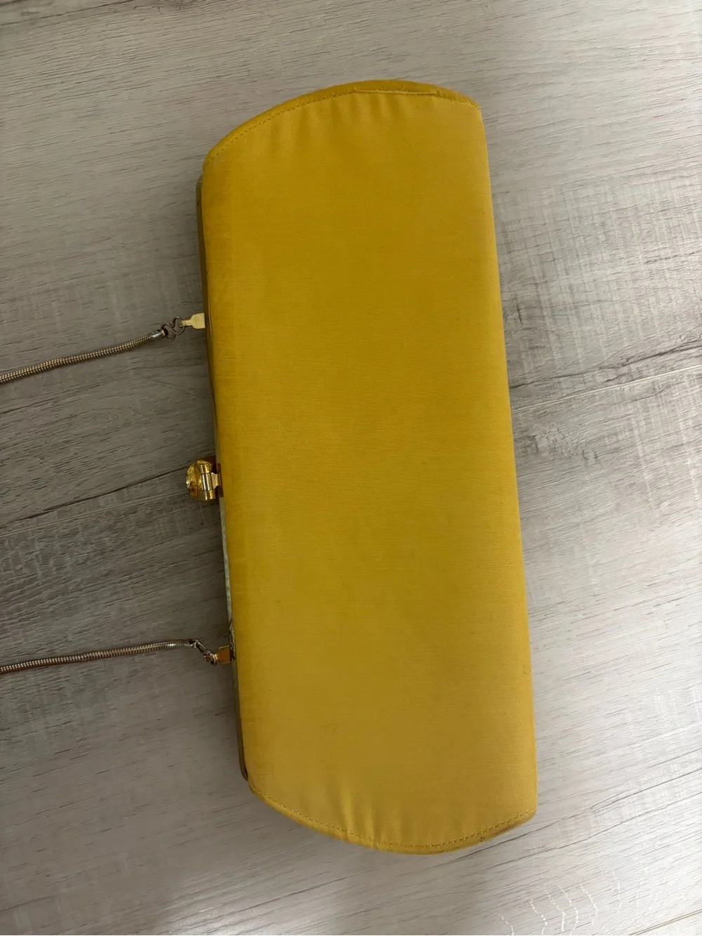 Vintage Rulo Creations Yellow Clutch Purse Chain Strap Gold Frame